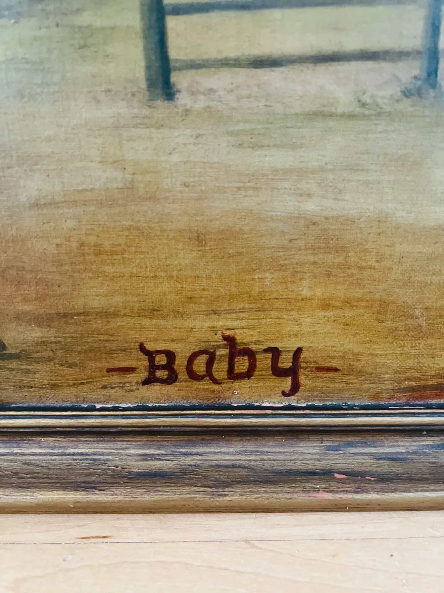 19th Century, American School Folk Art "Baby" Horse O/C - Signed - 2