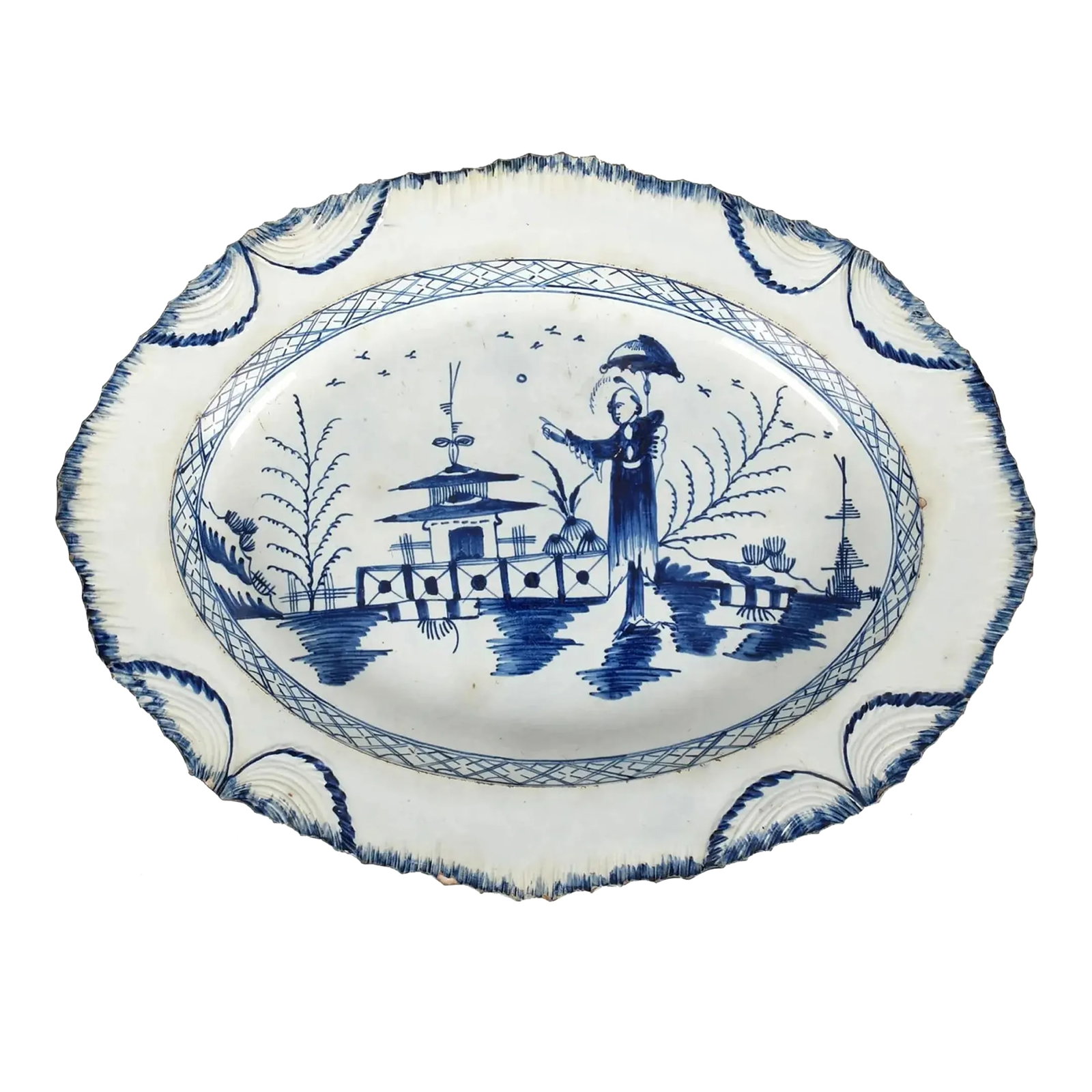 Pottery Shell Edge Pearlware Oval Dish With Chinoiserie Decoration (1 of 5)