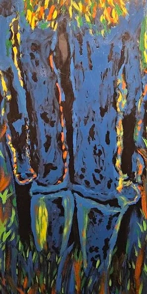 1990s Primitive-Futurism Oil, Enamel and Acrylic on Large Wood Board by Artist John M. Carnright (19 - 3