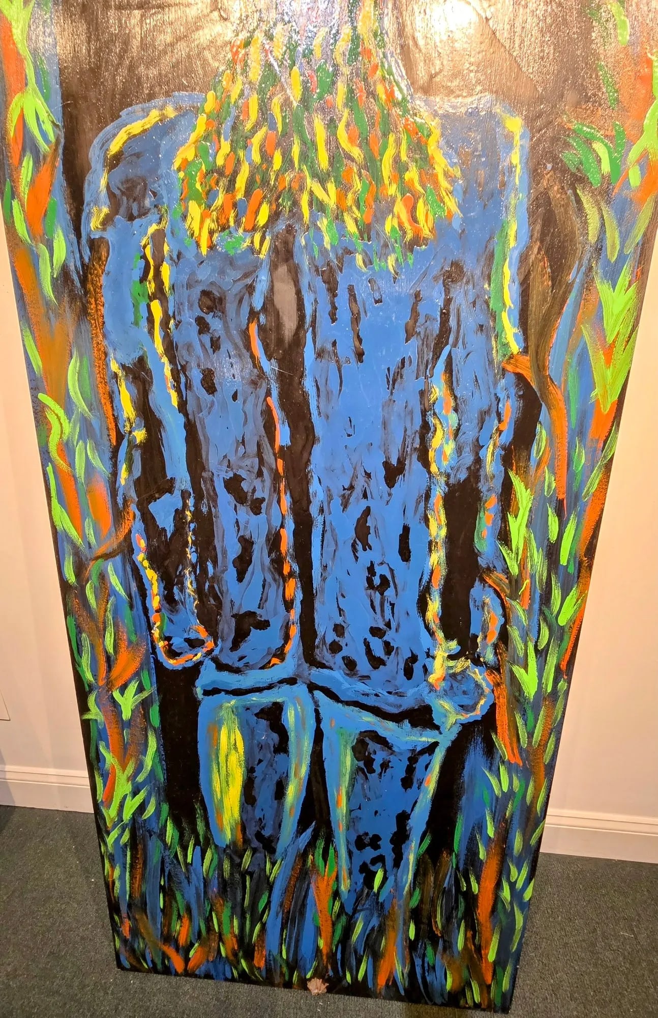 1990s Primitive-Futurism Oil, Enamel and Acrylic on Large Wood Board by Artist John M. Carnright (19 - 4