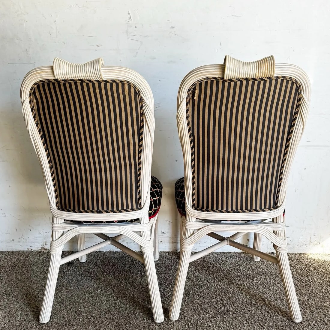 Coastal Sculpted White Washed Pencil Reed Dining Chairs - Set of 4 - 4