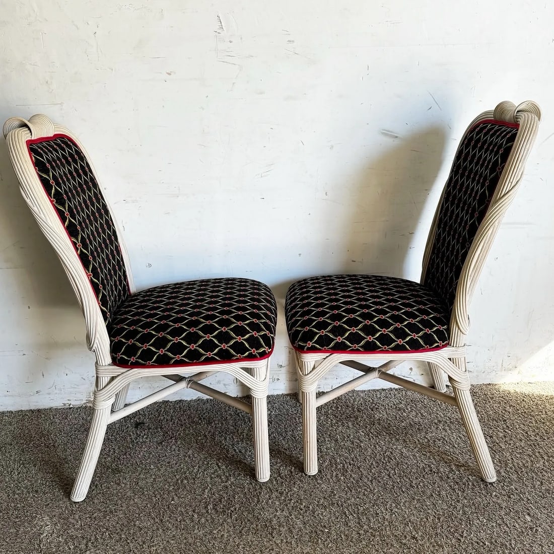 Coastal Sculpted White Washed Pencil Reed Dining Chairs - Set of 4 - 5