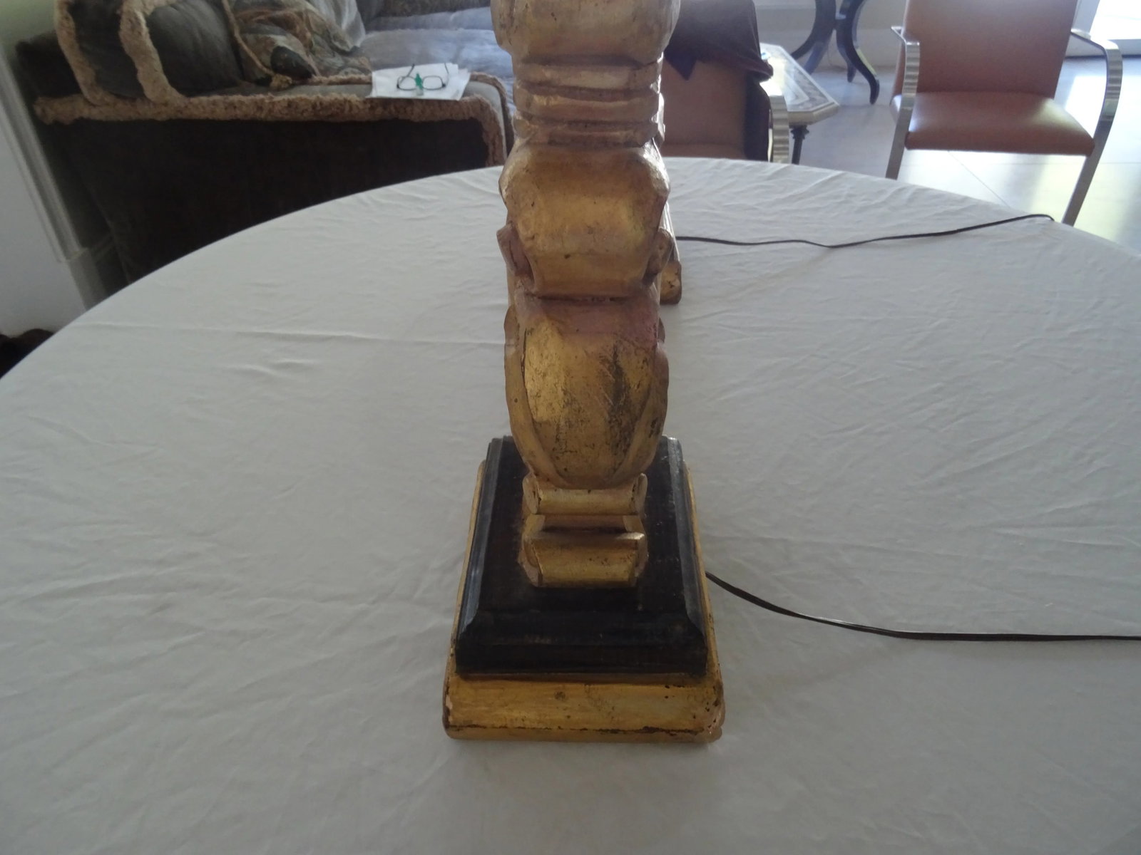 Vintage Italian Carved Wood and Parcel Gilt Lamps - a Pair - 3