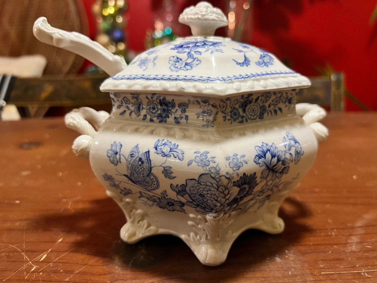 Antique English Staffordshire Blue Transfer Decorated Sauce Tureen "Windsor Festoon" - 2