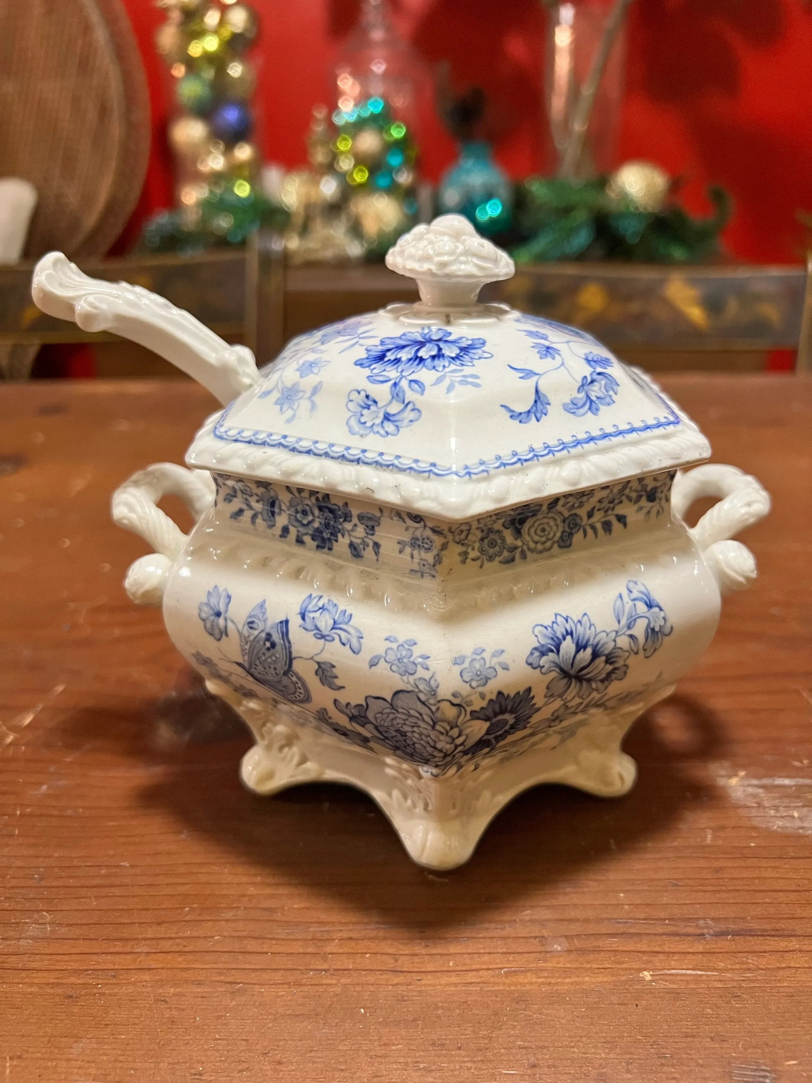 Antique English Staffordshire Blue Transfer Decorated Sauce Tureen "Windsor Festoon" - 3