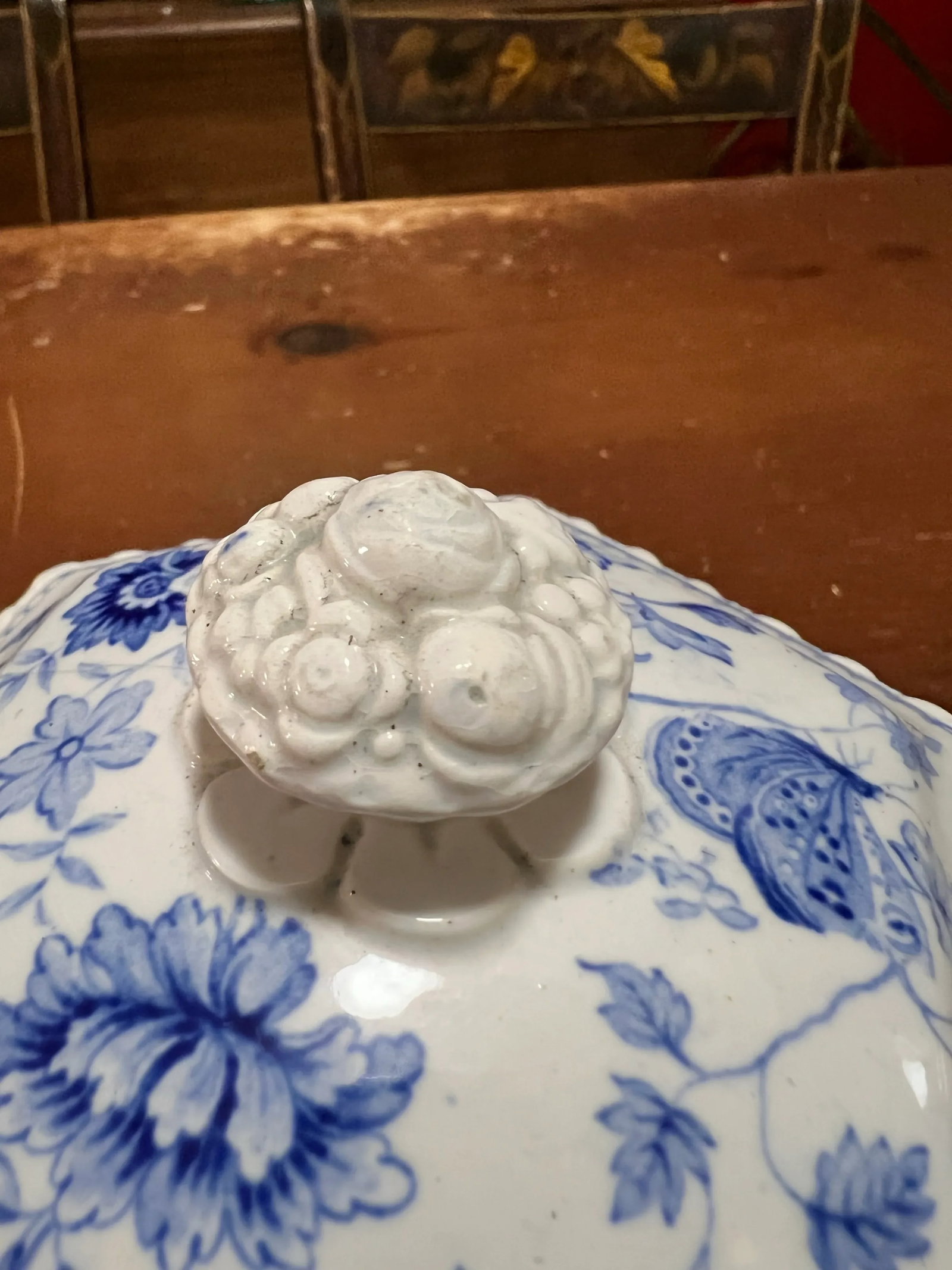 Antique English Staffordshire Blue Transfer Decorated Sauce Tureen "Windsor Festoon" - 5