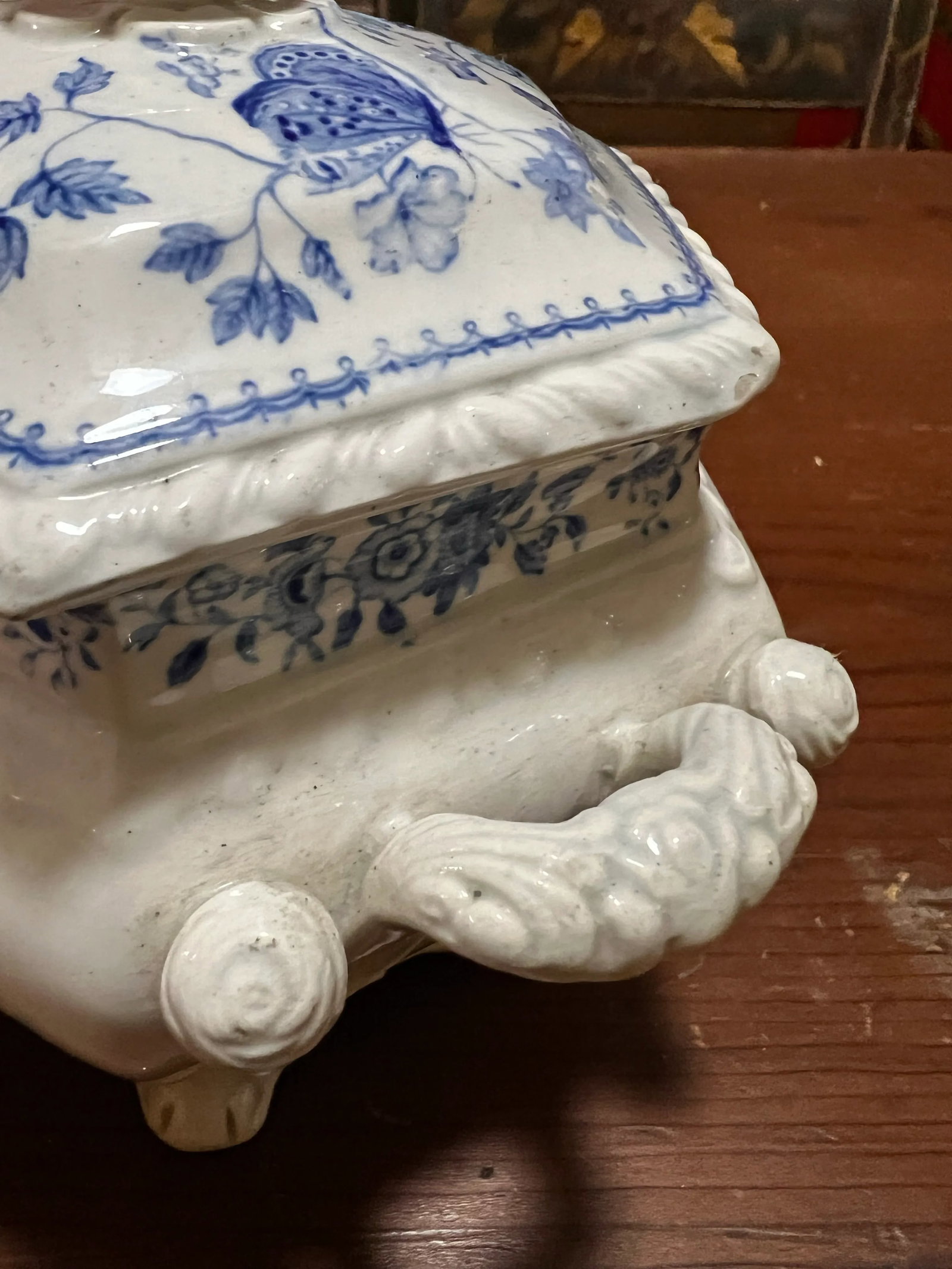 Antique English Staffordshire Blue Transfer Decorated Sauce Tureen "Windsor Festoon" - 7