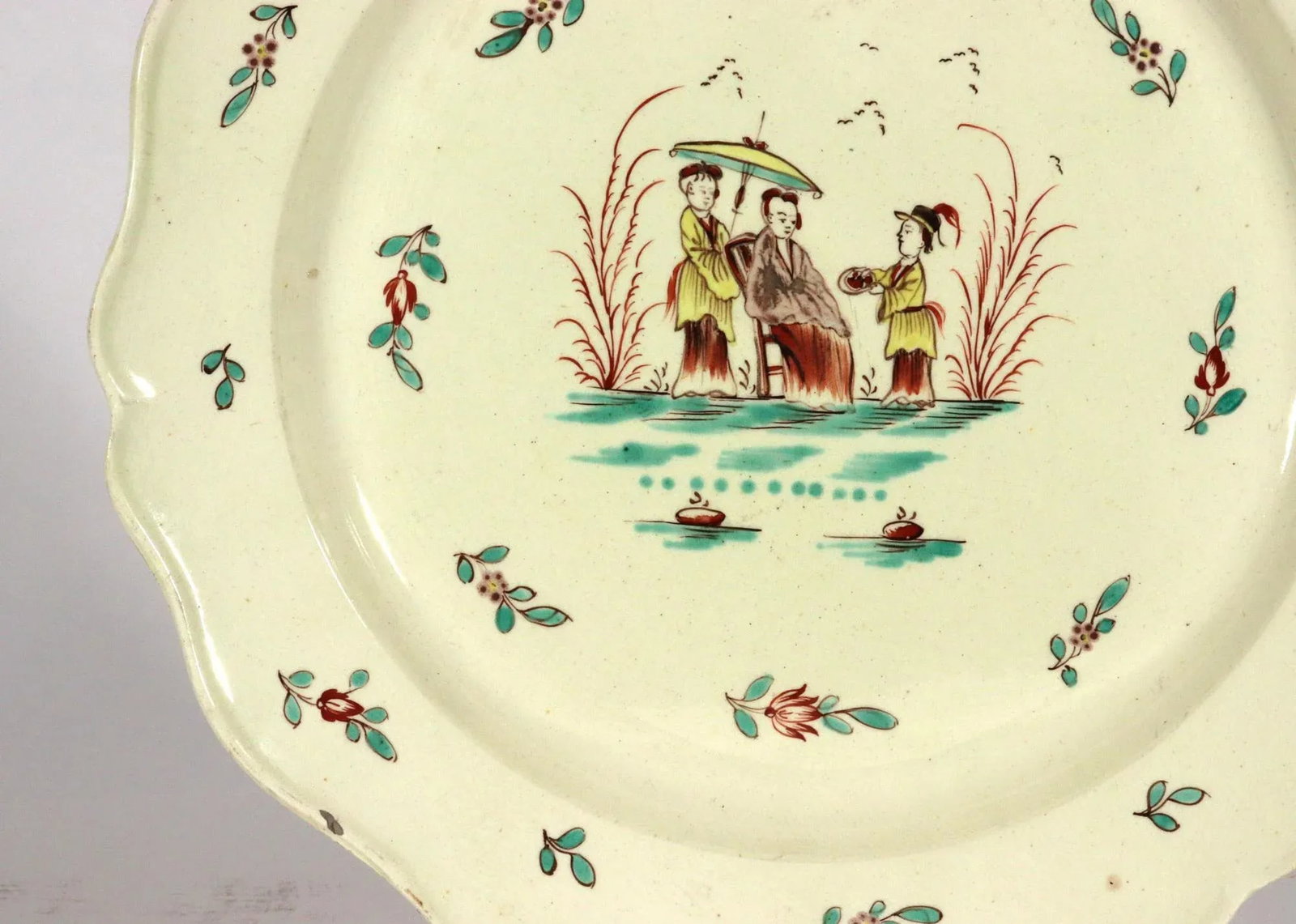 English Creamware Large Shaped Chinoiserie Dishes - 7