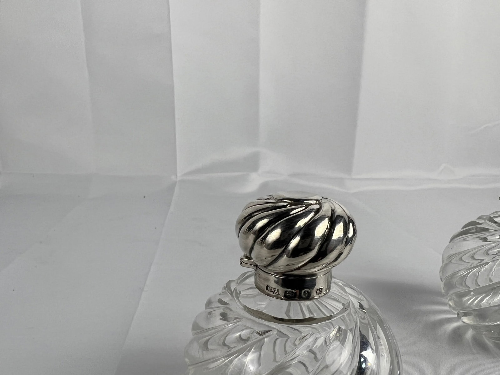Pair, Horton & Allday Sterling Silver & Swirled Glass Perfume Bottles C. 1893 - 2