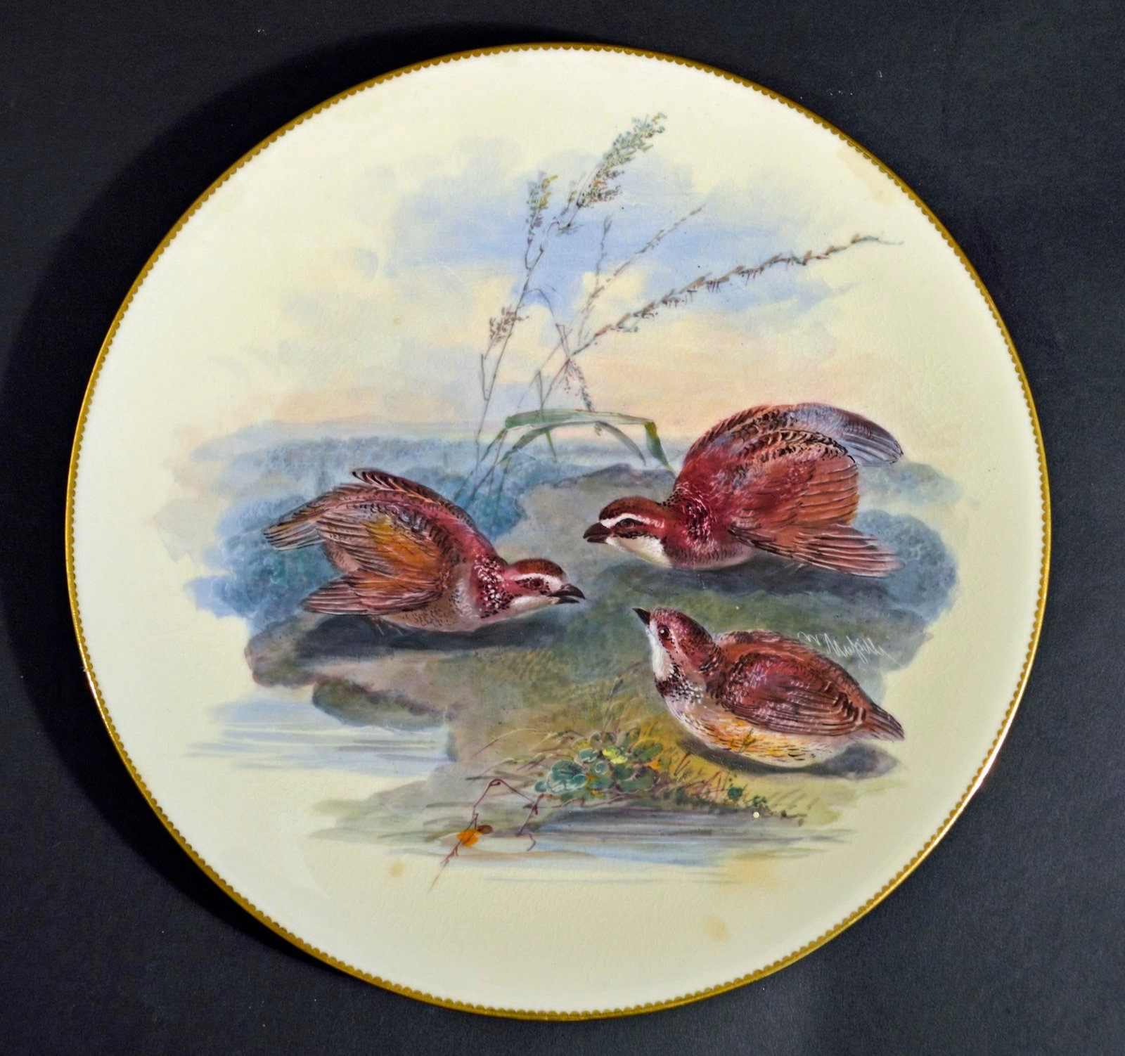 Antique English Minton Porcelain Cabinet Plates of Birds Signed by William Mussil, a Set of Six - 6