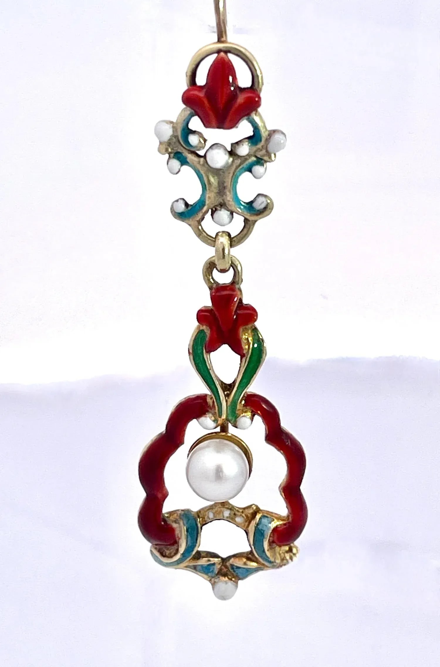 1930s Antique Enamel and Pearl Dangle Earrings, A Pair - 11