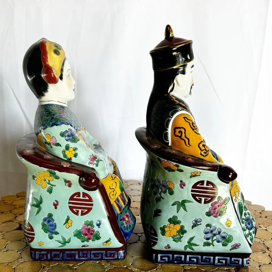 Chinese Hand Painted Porcelain Emperor and Empress Sculptures - 2 Pieces - 4