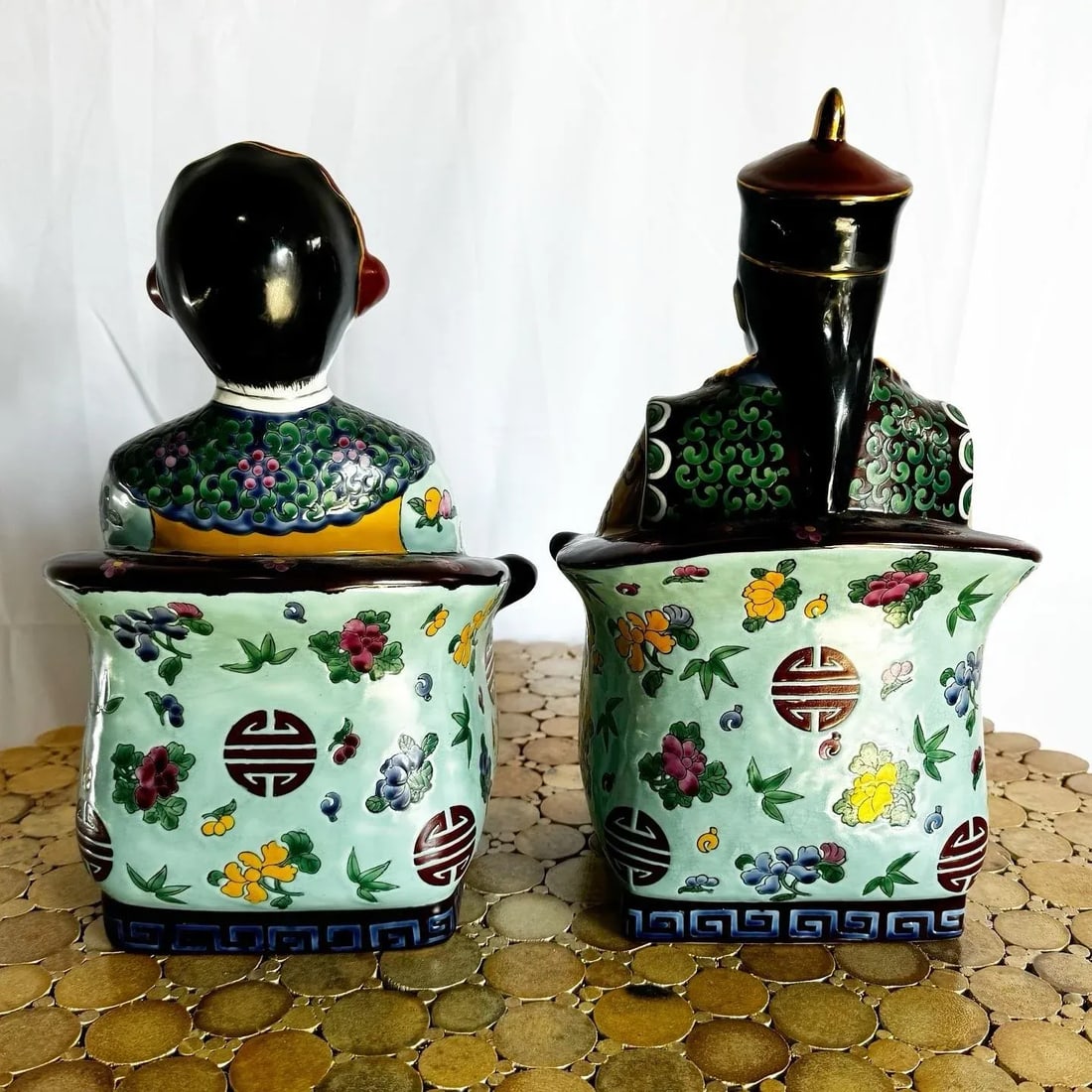 Chinese Hand Painted Porcelain Emperor and Empress Sculptures - 2 Pieces - 5