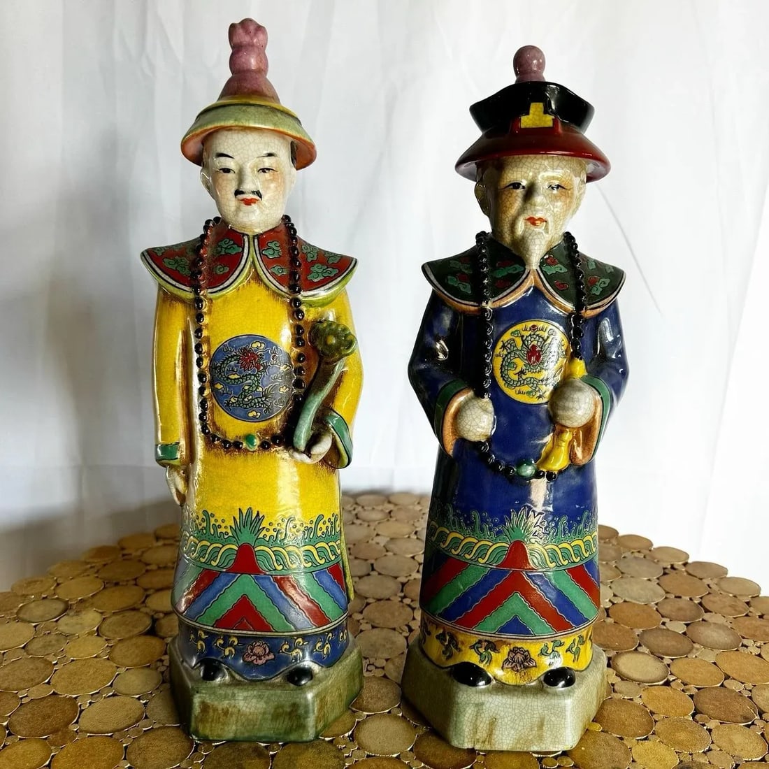 Chinese Hand Painted Porcelain Emperor Sculptures - 2 Pieces - 2