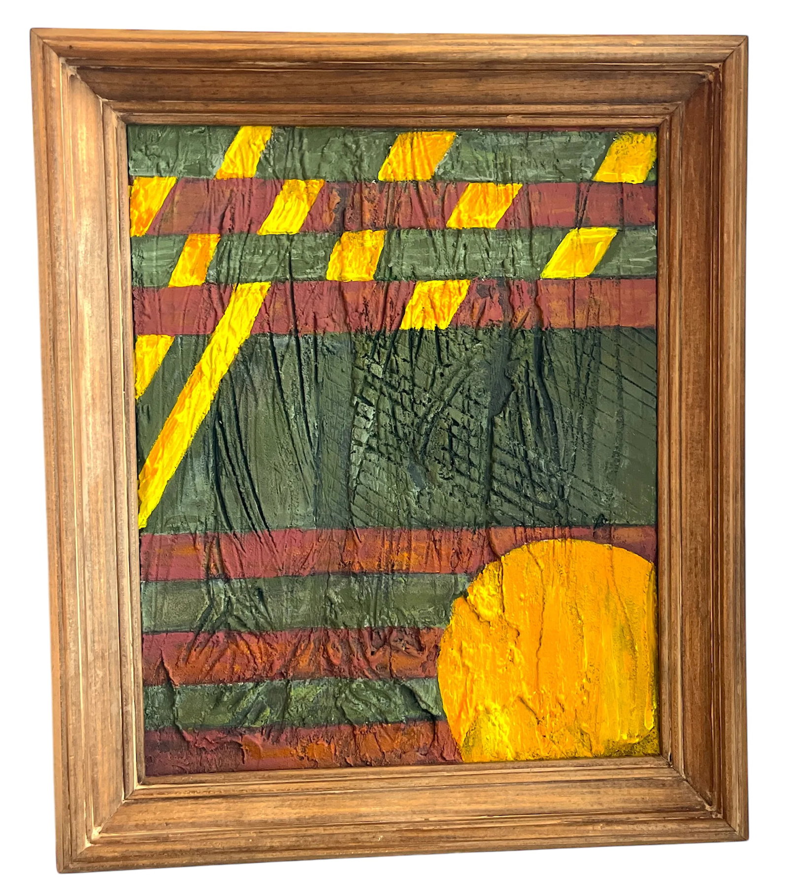 Geometric Organic Abstract Plaster on Canvas Checkerboard Sunray Painting Framed - 3