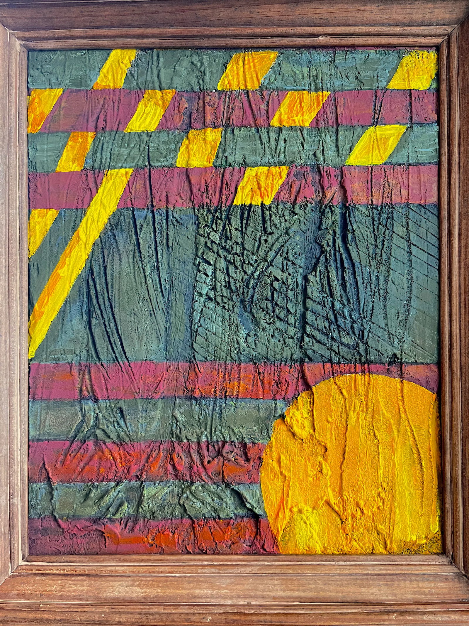 Geometric Organic Abstract Plaster on Canvas Checkerboard Sunray Painting Framed - 4
