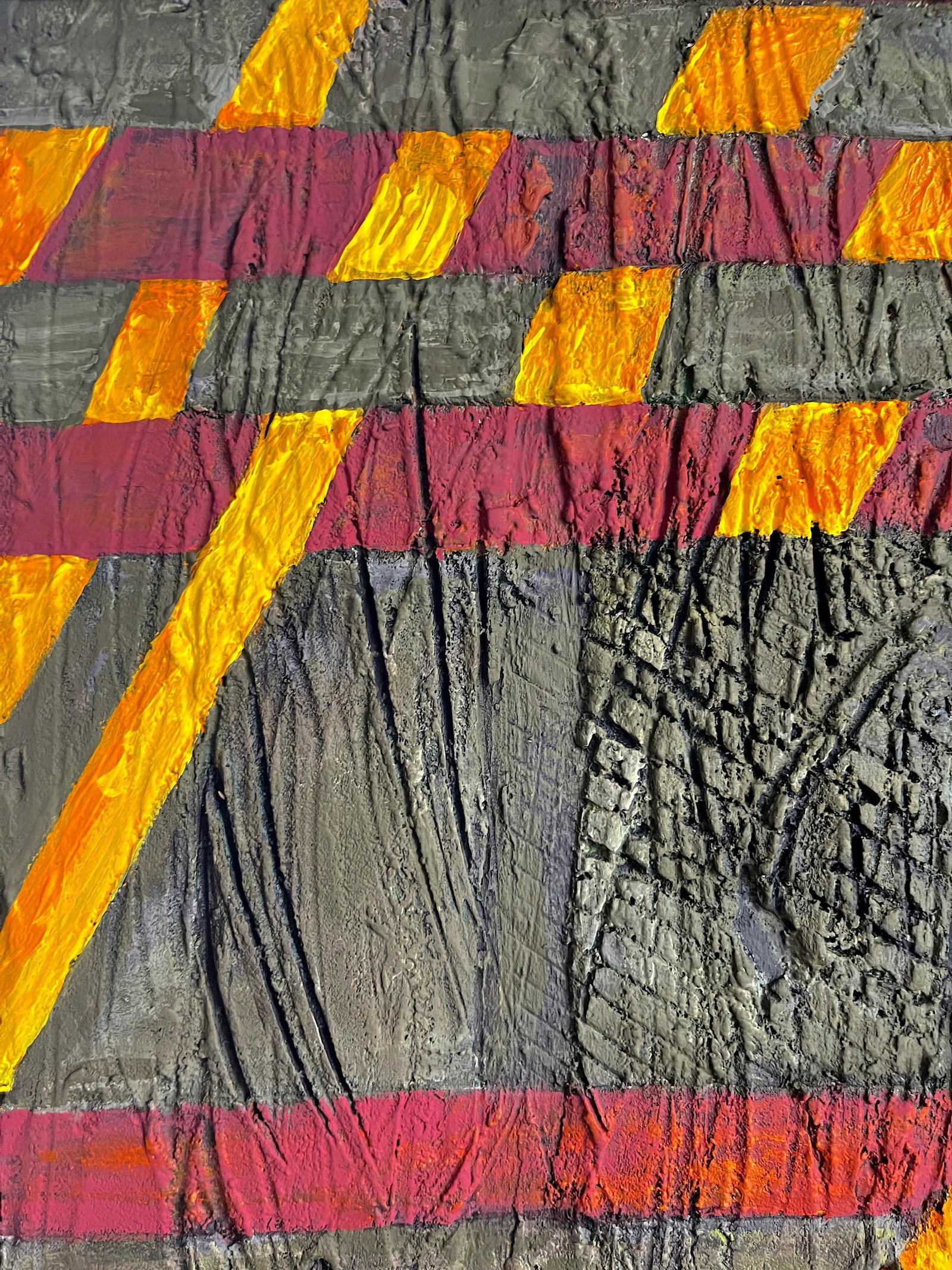 Geometric Organic Abstract Plaster on Canvas Checkerboard Sunray Painting Framed - 5