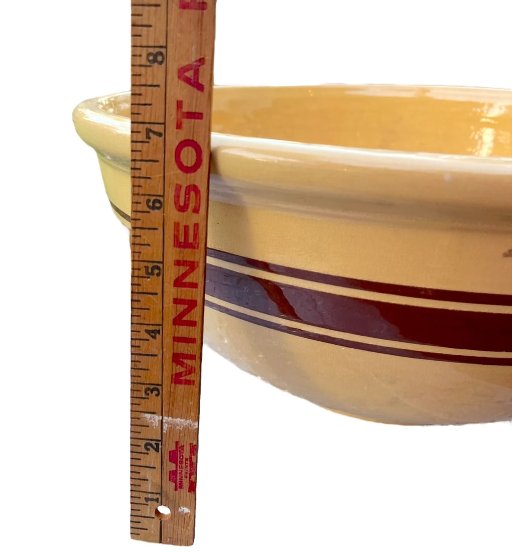 Largest Antique Weller Pottery #16 Yellow Ware Striped Farmhouse Bowl - 5