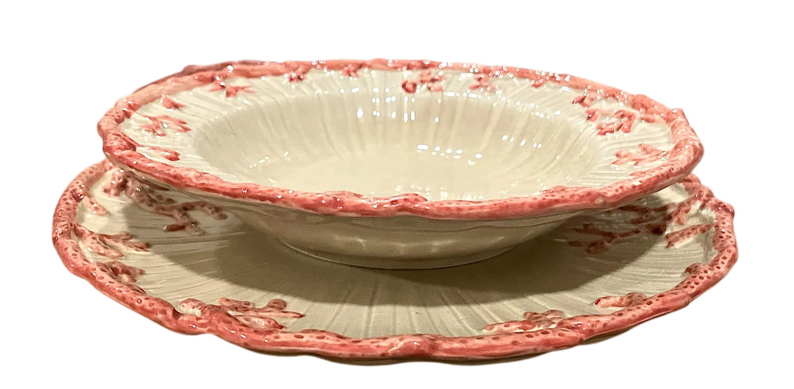 1970s Fitz & Floyd Oceana Nautilus Dinner Plates and Soup Salad Bowls - Set of 4 - 6
