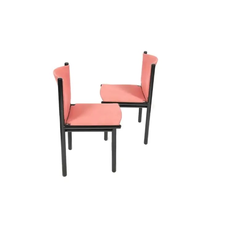 1980s Gianfranco Frattini for Cassina Dining Chair Set of 6, Black Lacquered Frame, Pink, 1985 - 3