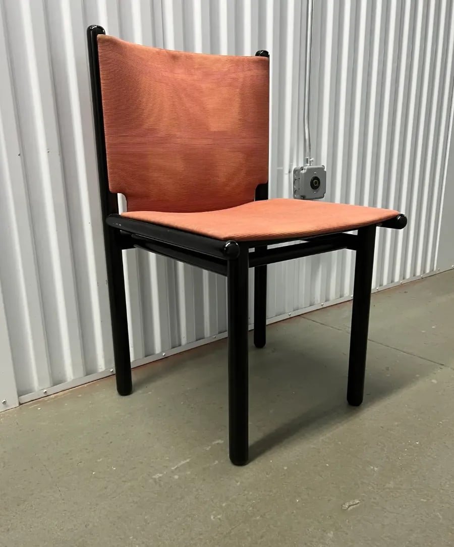 1980s Gianfranco Frattini for Cassina Dining Chair Set of 6, Black Lacquered Frame, Pink, 1985 - 4