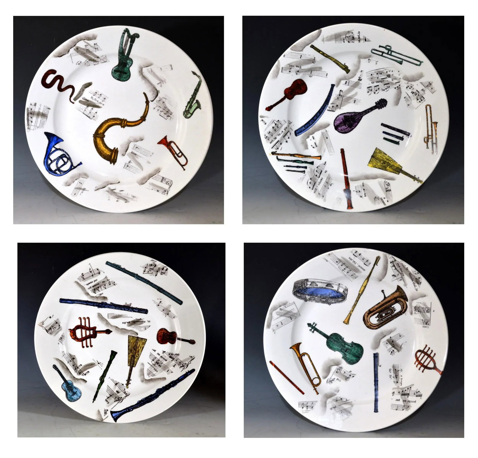 Early 1950s Piero Fornasetti Musical Pottery Plates - Set of 4 - 7