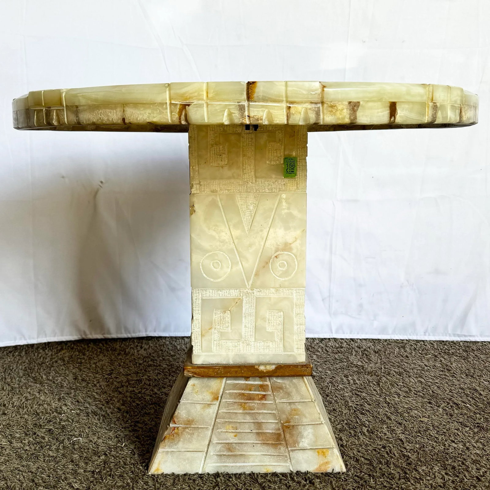 Hand Carved Mexican Green Onyx Side Table - 2