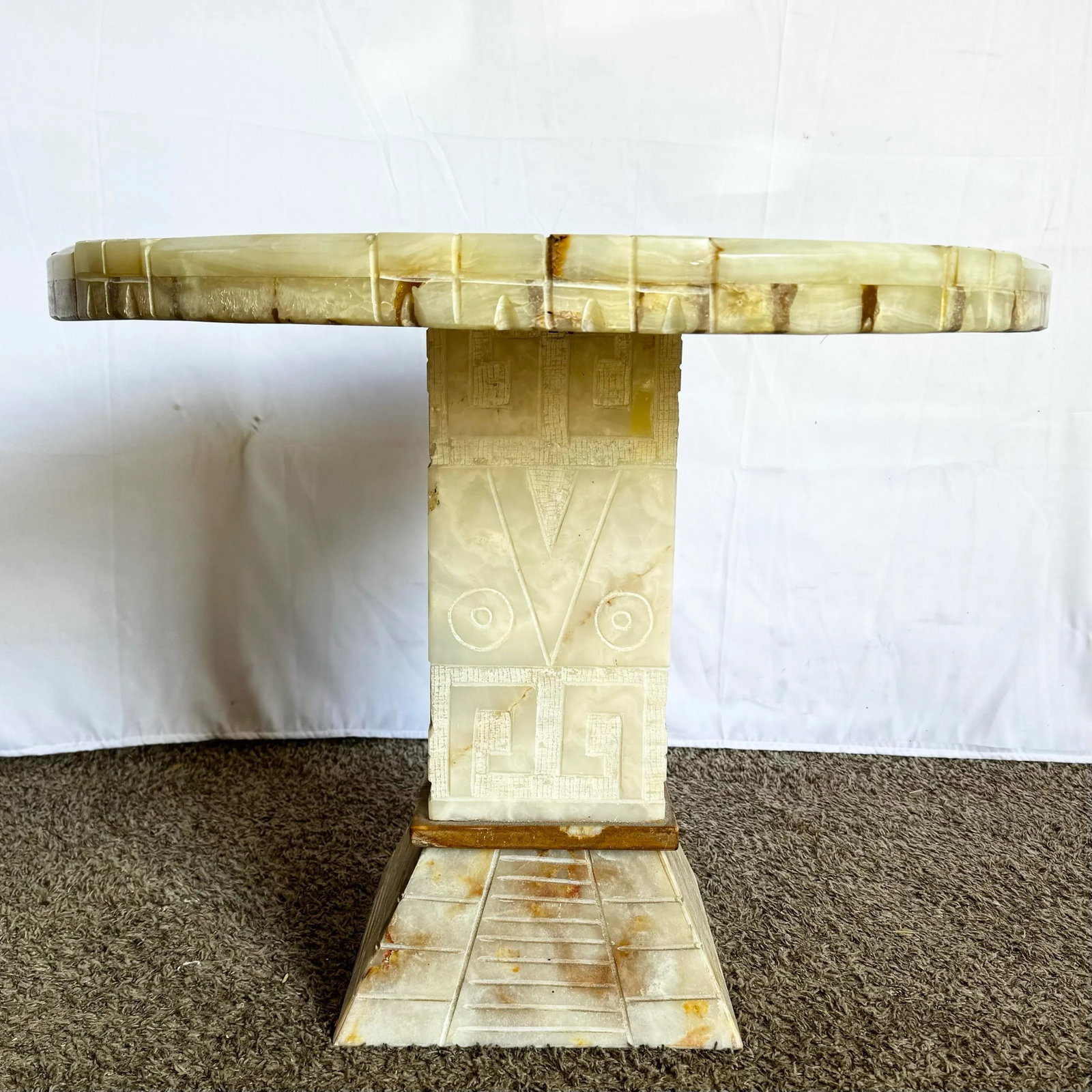Hand Carved Mexican Green Onyx Side Table - 3
