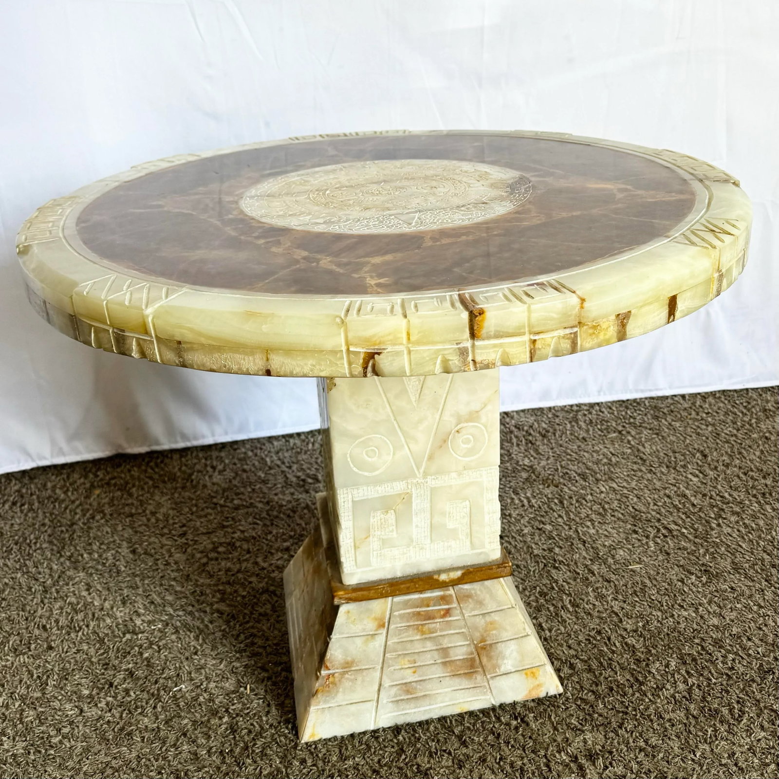 Hand Carved Mexican Green Onyx Side Table - 4