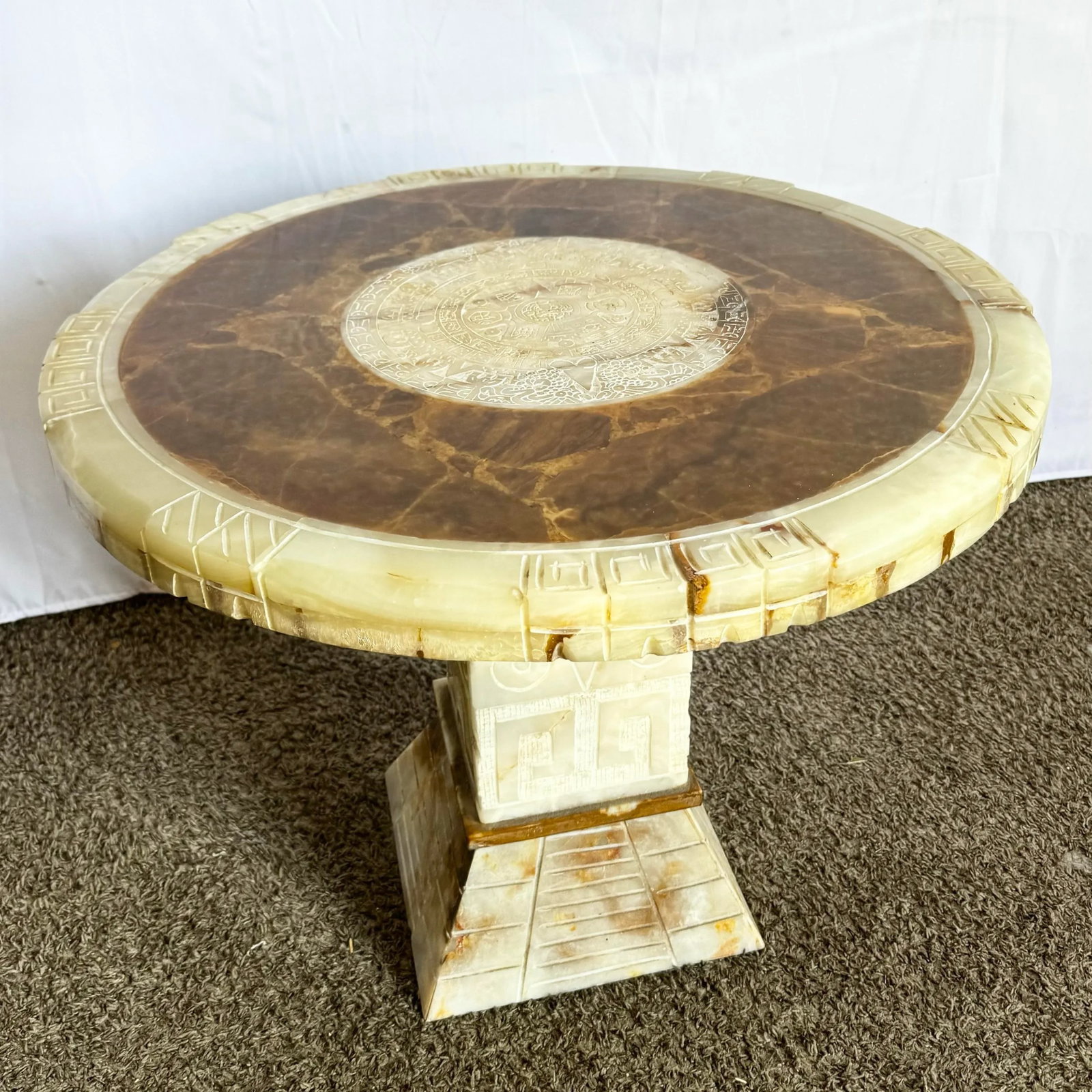 Hand Carved Mexican Green Onyx Side Table - 5