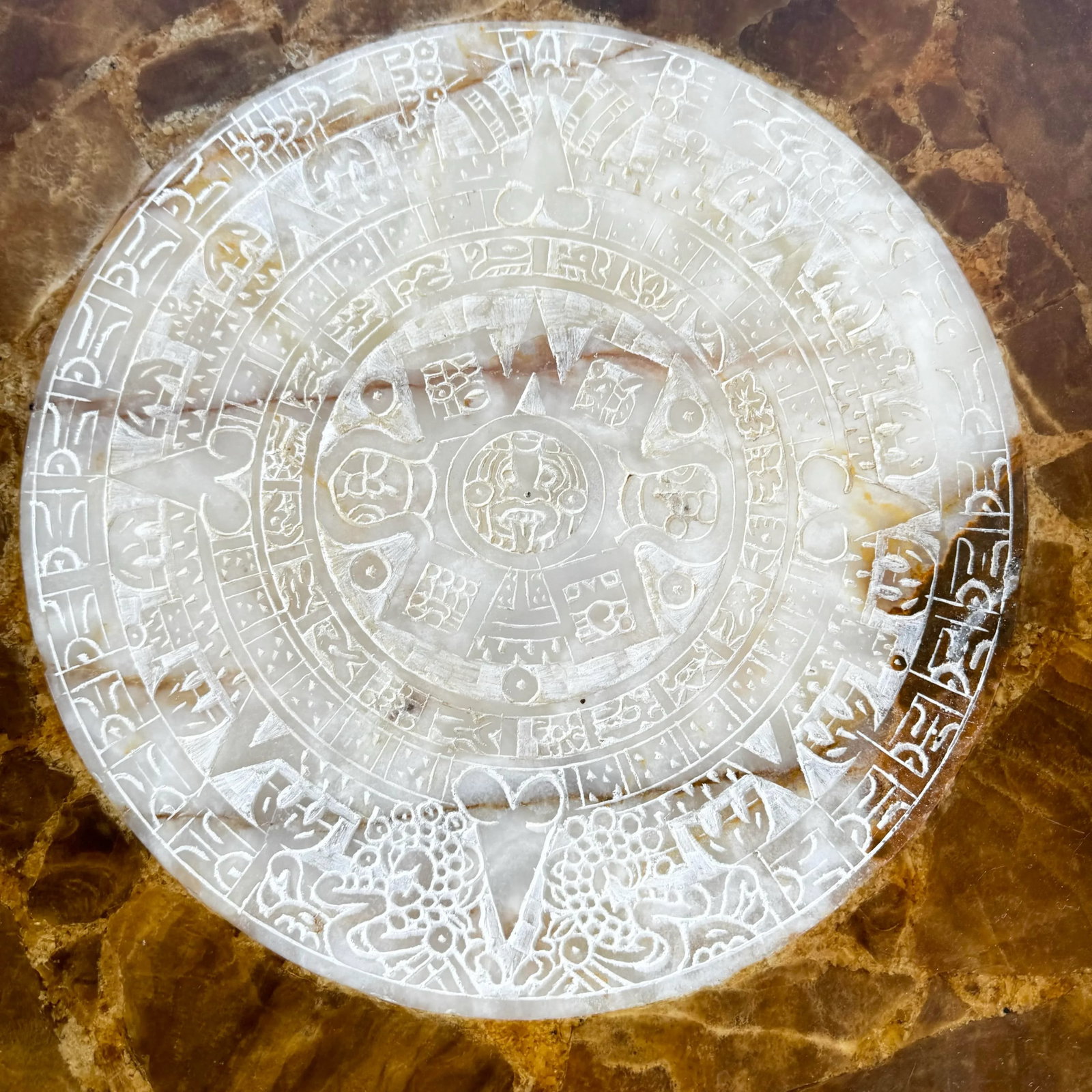 Hand Carved Mexican Green Onyx Side Table - 6