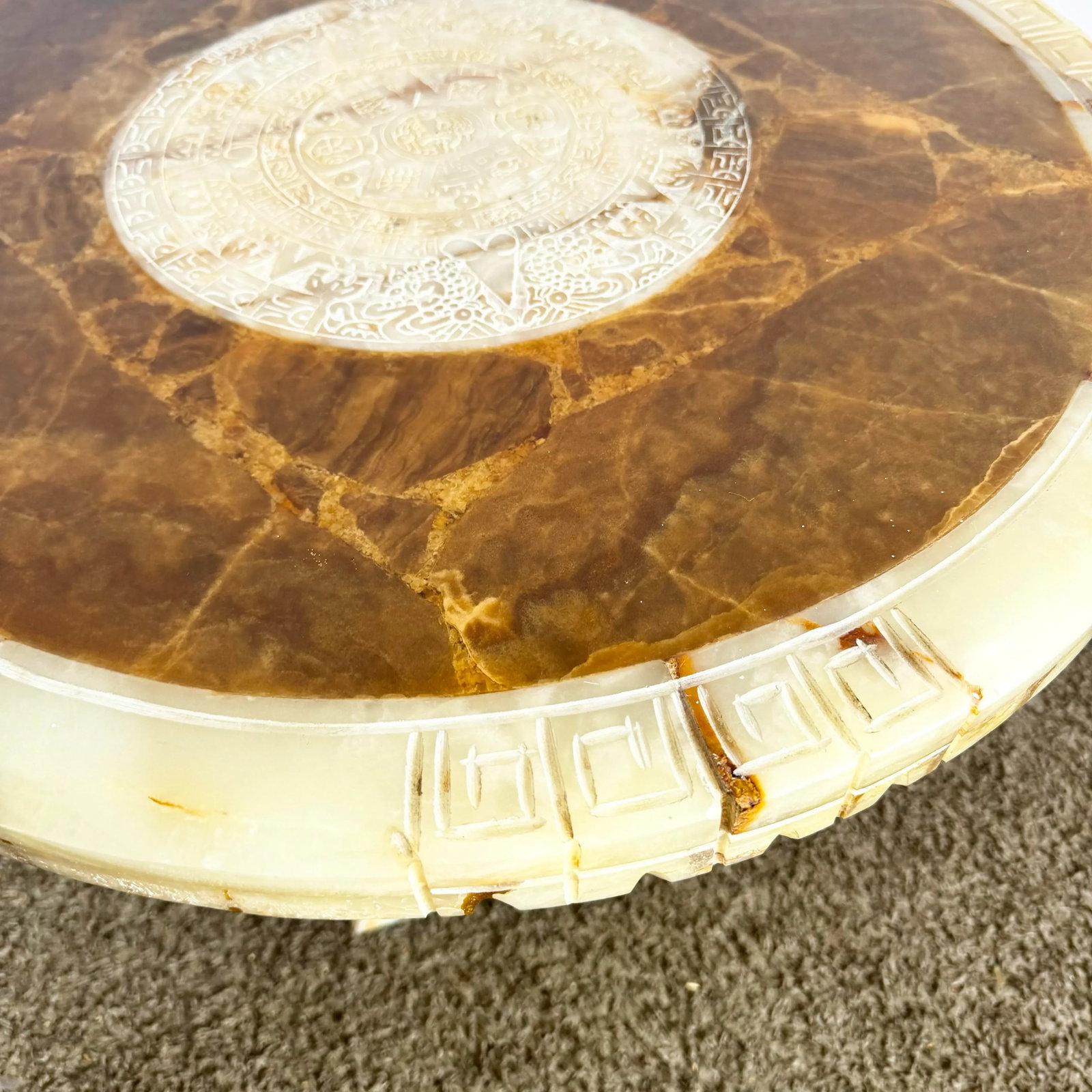 Hand Carved Mexican Green Onyx Side Table - 7