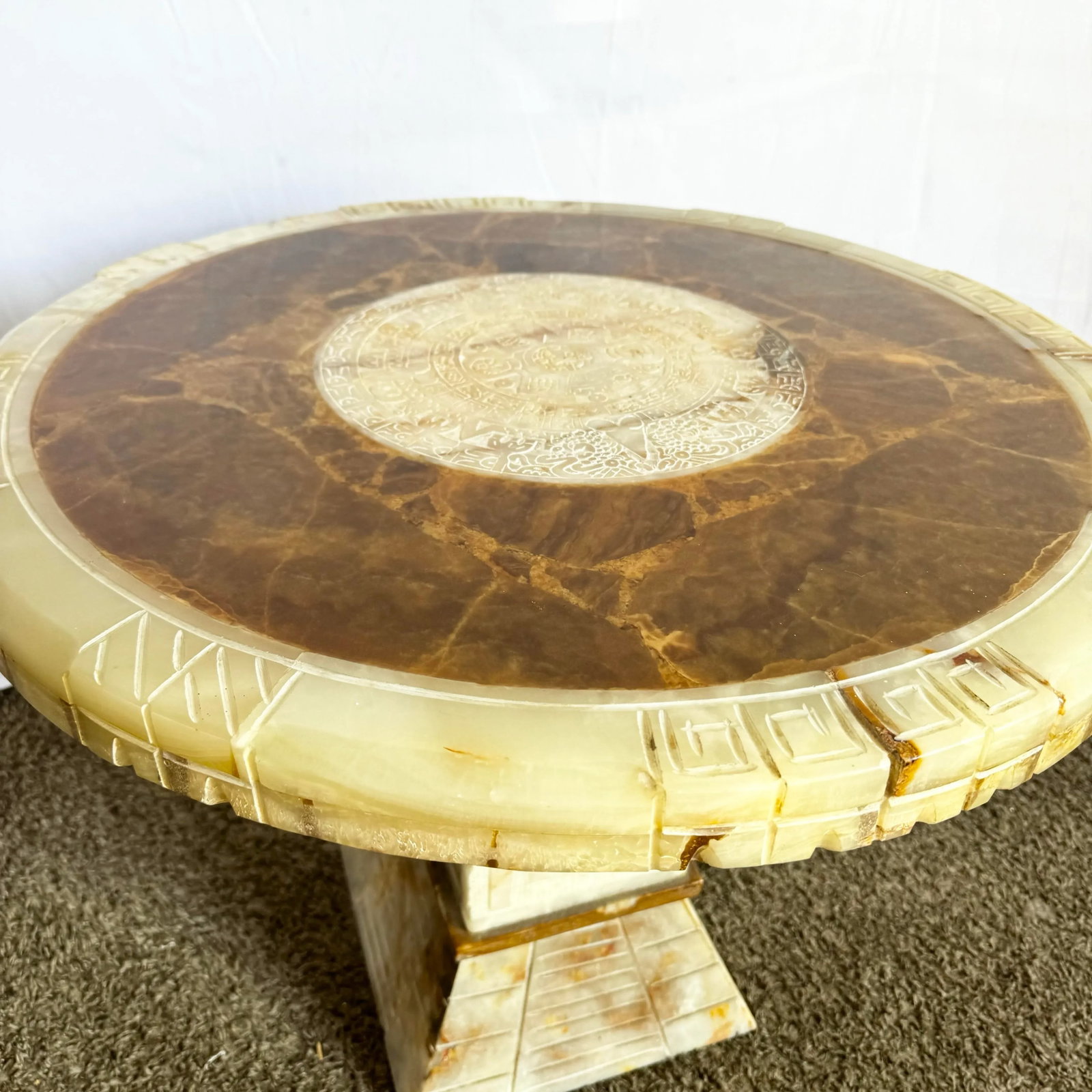 Hand Carved Mexican Green Onyx Side Table - 8