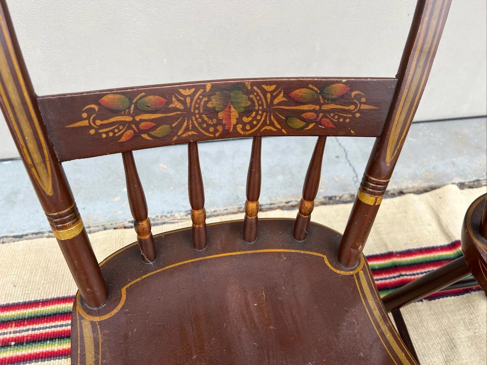 Pair of Antique Folk Art Paint Decorated Kitchen Windsor Chairs, 1850's - 10