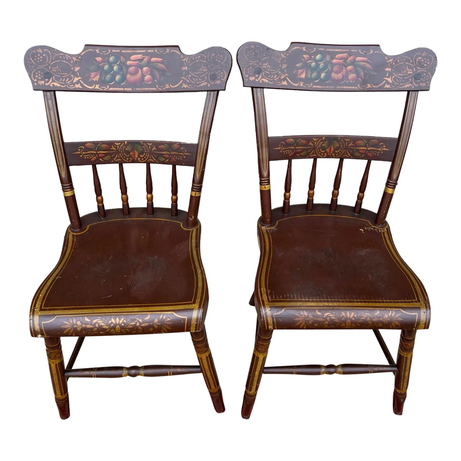 Pair of Antique Folk Art Paint Decorated Kitchen Windsor Chairs, 1850's: A Fine Pair Of Antique Folk Art Paint Decorated Kitchen Windsor Chairs, 1850's Most likely made in Lancaster County, Pennsylvania circa 1850's Found in the Lititz area of Lancaster County. Nicely