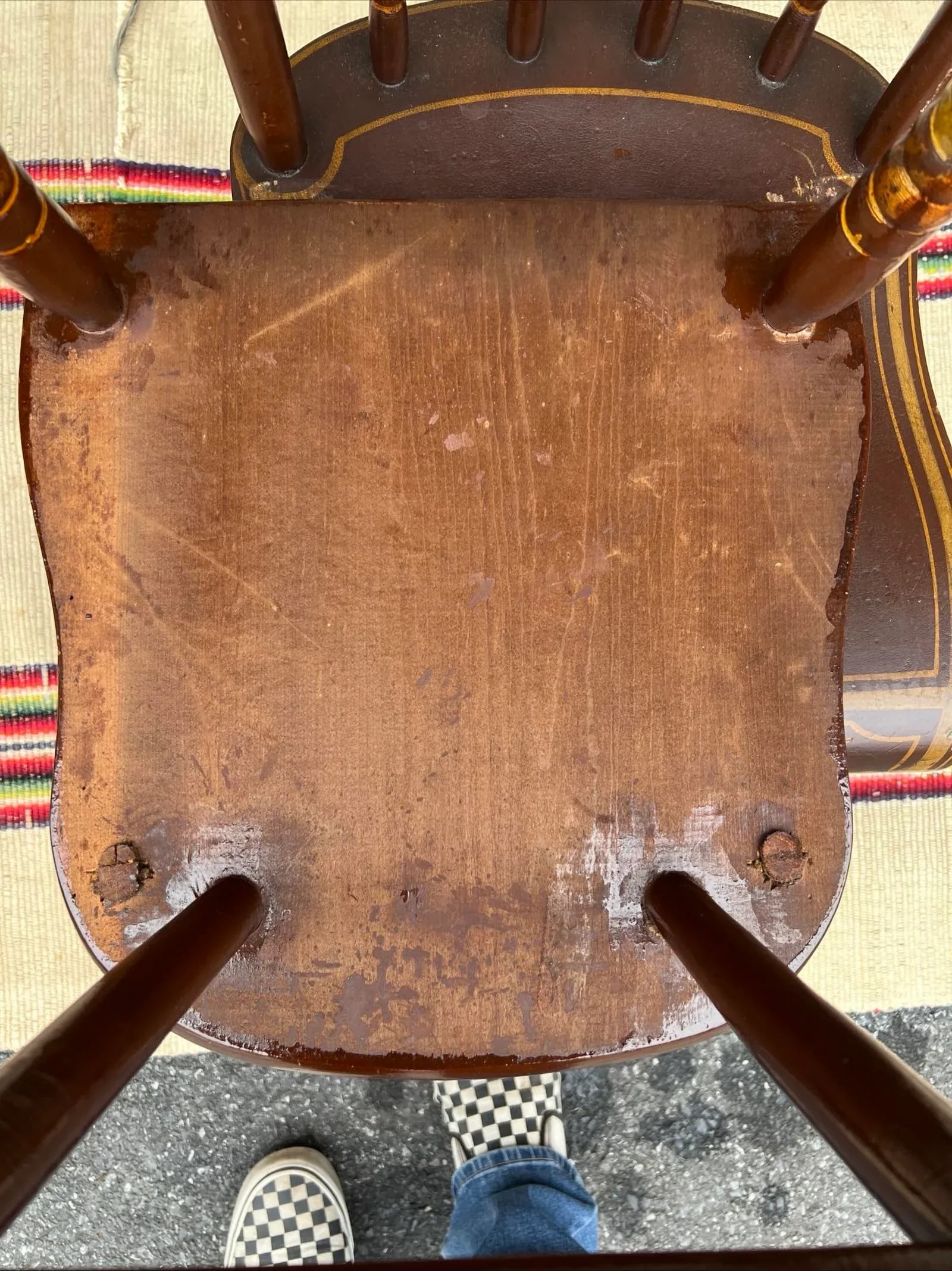 Pair of Antique Folk Art Paint Decorated Kitchen Windsor Chairs, 1850's - 5