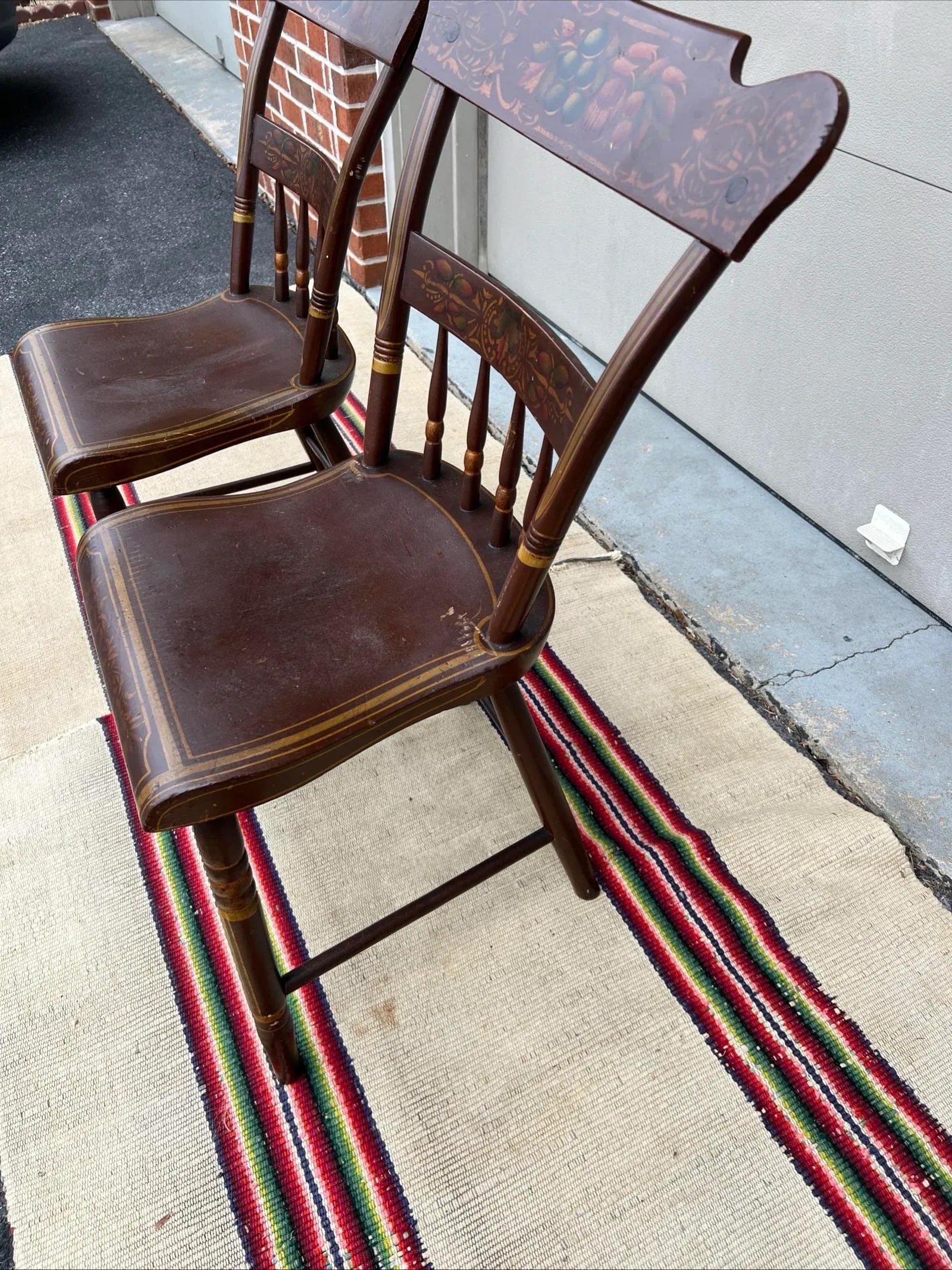 Pair of Antique Folk Art Paint Decorated Kitchen Windsor Chairs, 1850's - 6