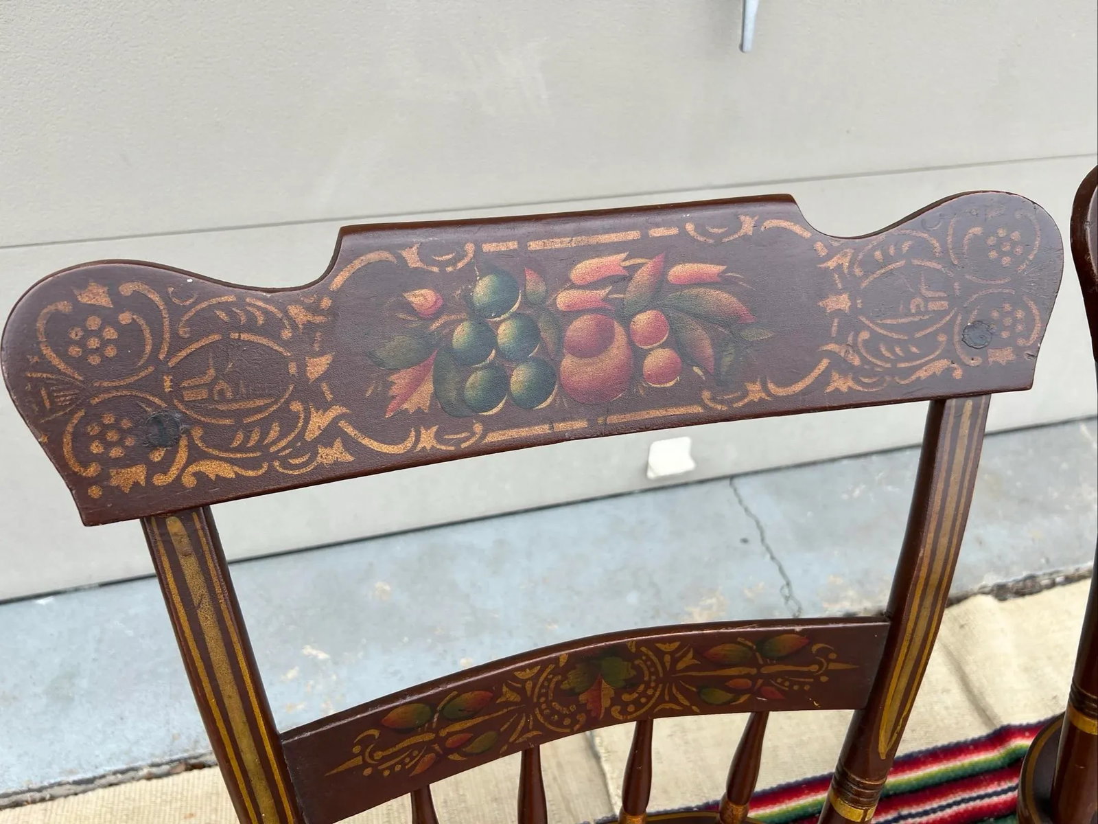 Pair of Antique Folk Art Paint Decorated Kitchen Windsor Chairs, 1850's - 7