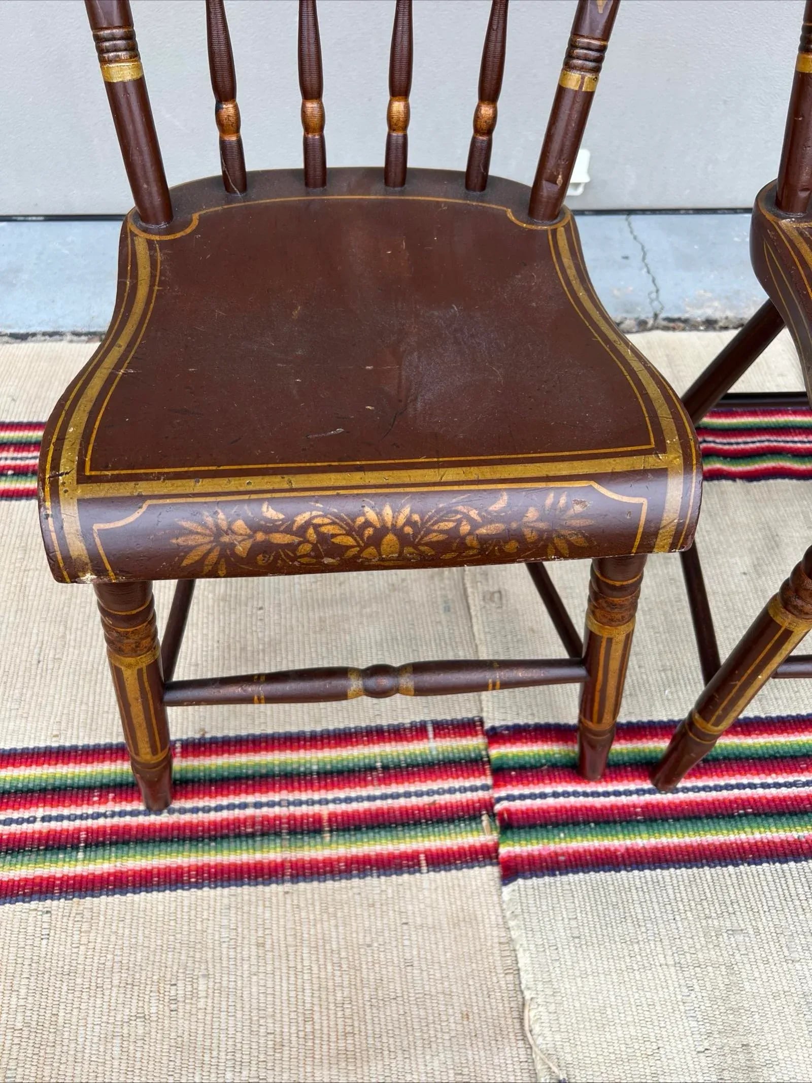 Pair of Antique Folk Art Paint Decorated Kitchen Windsor Chairs, 1850's - 8
