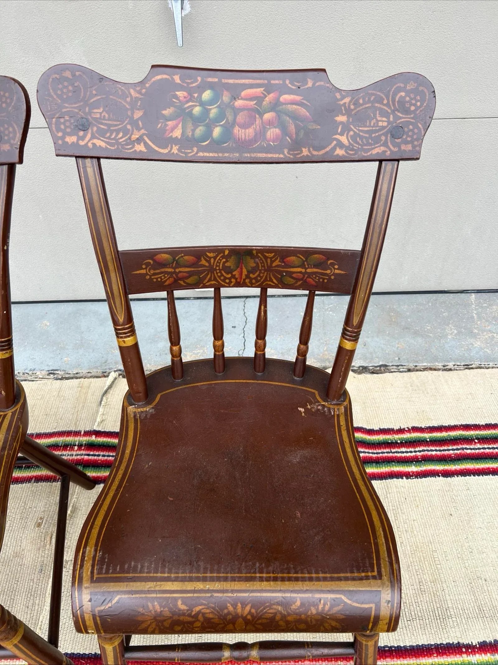 Pair of Antique Folk Art Paint Decorated Kitchen Windsor Chairs, 1850's - 9