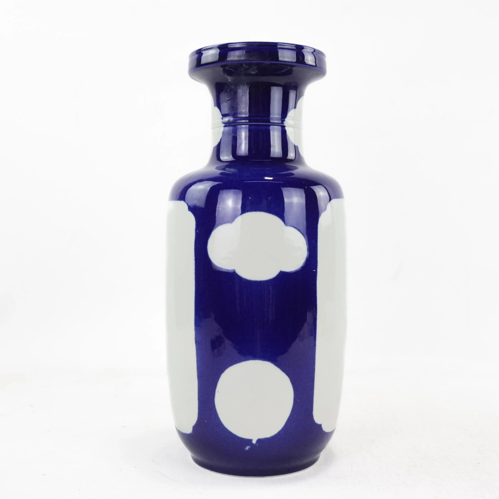 Vintage Unique Chinese Monochrome Blue and White Porcelain Vase - 2