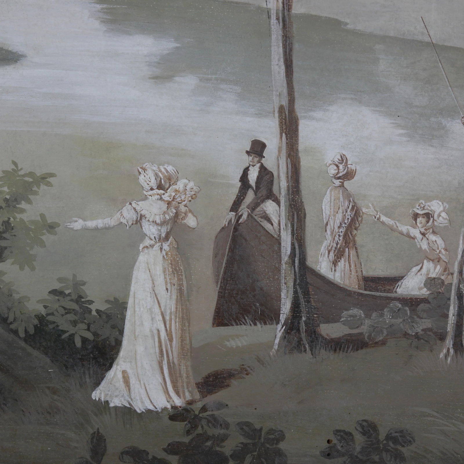 Large Neoclassical Style Landscape Painting – Pastoral Scene With Figures and Estate - 3