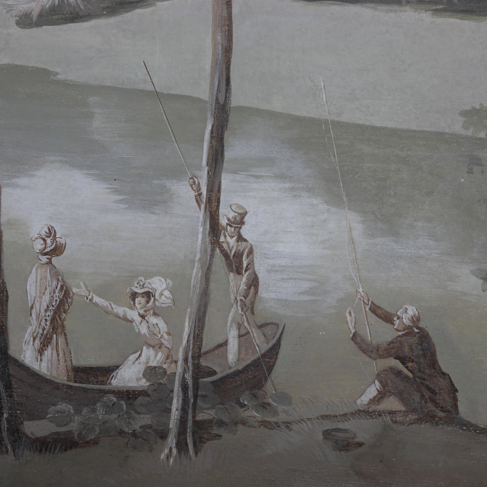 Large Neoclassical Style Landscape Painting – Pastoral Scene With Figures and Estate - 4