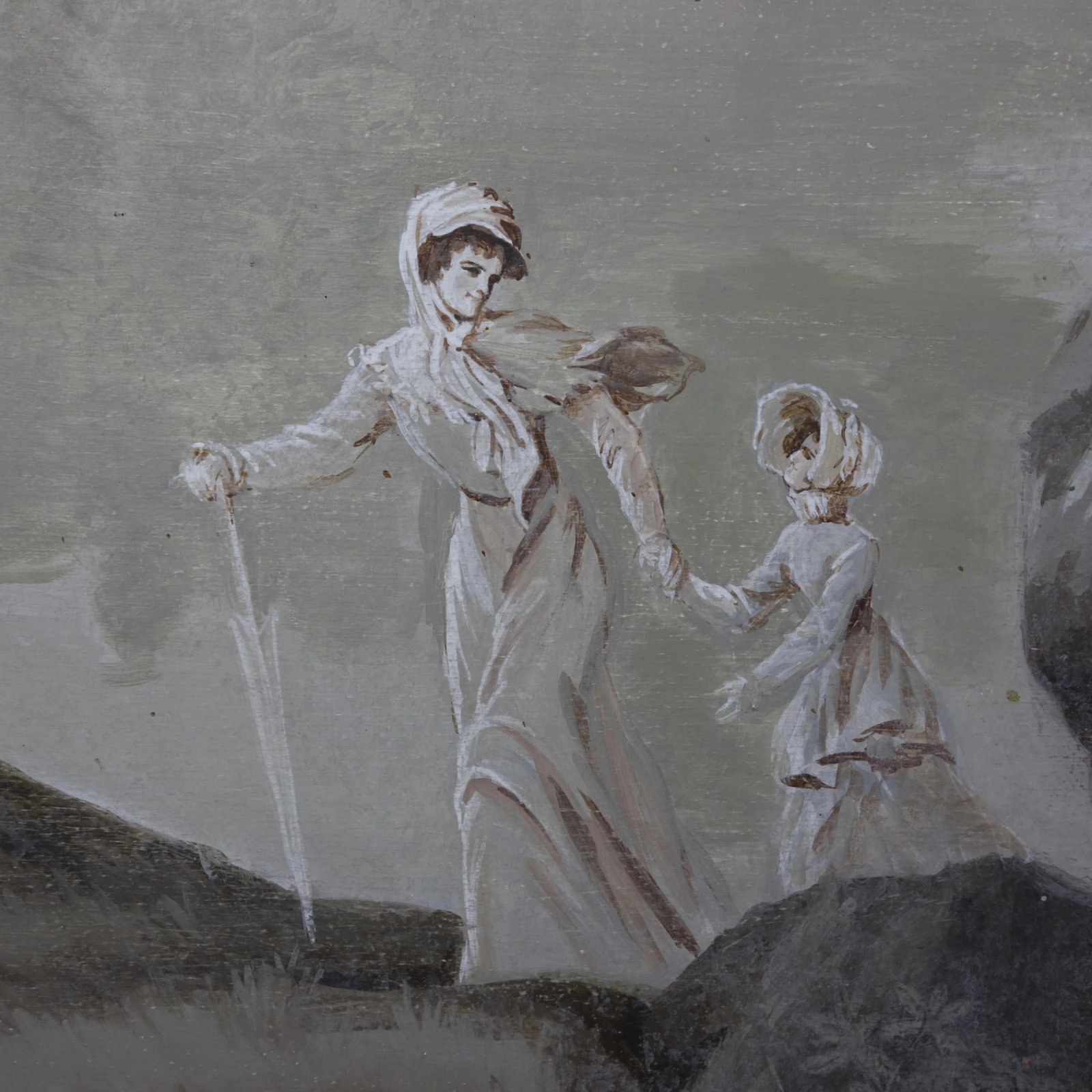 Large Neoclassical Style Landscape Painting – Pastoral Scene With Figures and Estate - 6