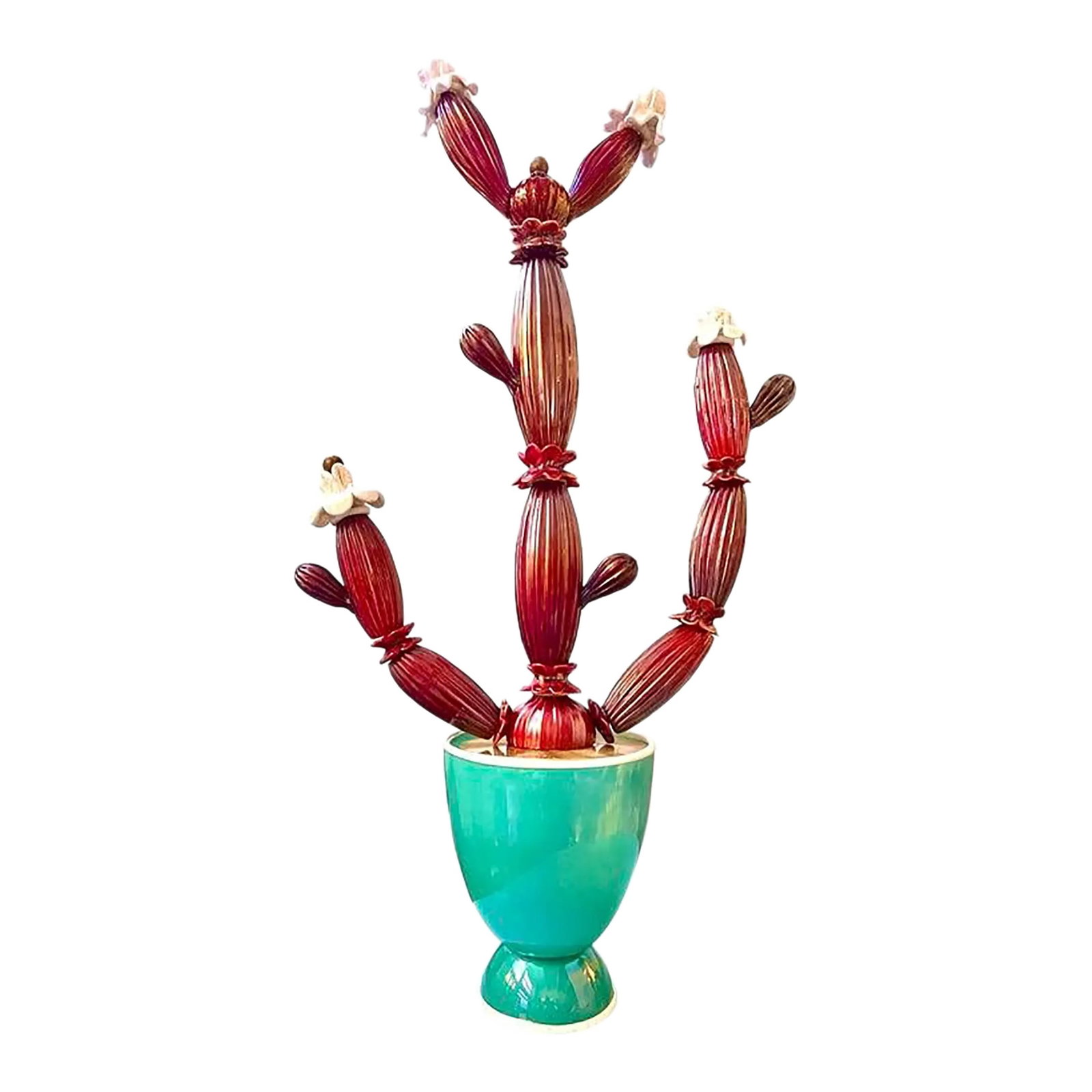 Napoleone Martinuzzi for Venini Red Cactus Succulent Sculpture, Signed, 1929: Napoleone Martinuzzi for Venini red Cactus Succulent sculpture, Signed, 1929. Exceedingly rare example of a signed Venini succulent by Matinuzzi. Museum-worthy masterwork by Martinuzzi during his
