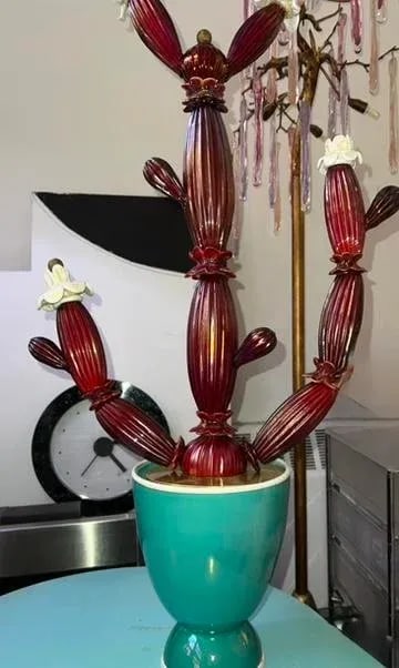 Napoleone Martinuzzi for Venini Red Cactus Succulent Sculpture, Signed, 1929 - 2