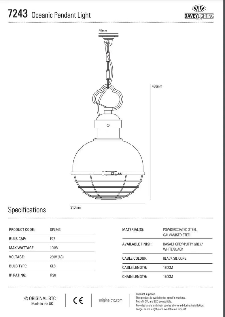 Oceanic Pendant, White, Large, Davey Lighting & Original Btc, United Kingdom. - 2