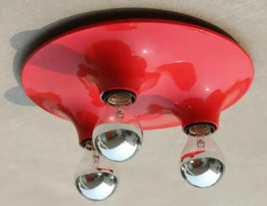 Vico Magistretti for Artemide Red Triteti Light Fixture, Three-Light, 1969. - 2