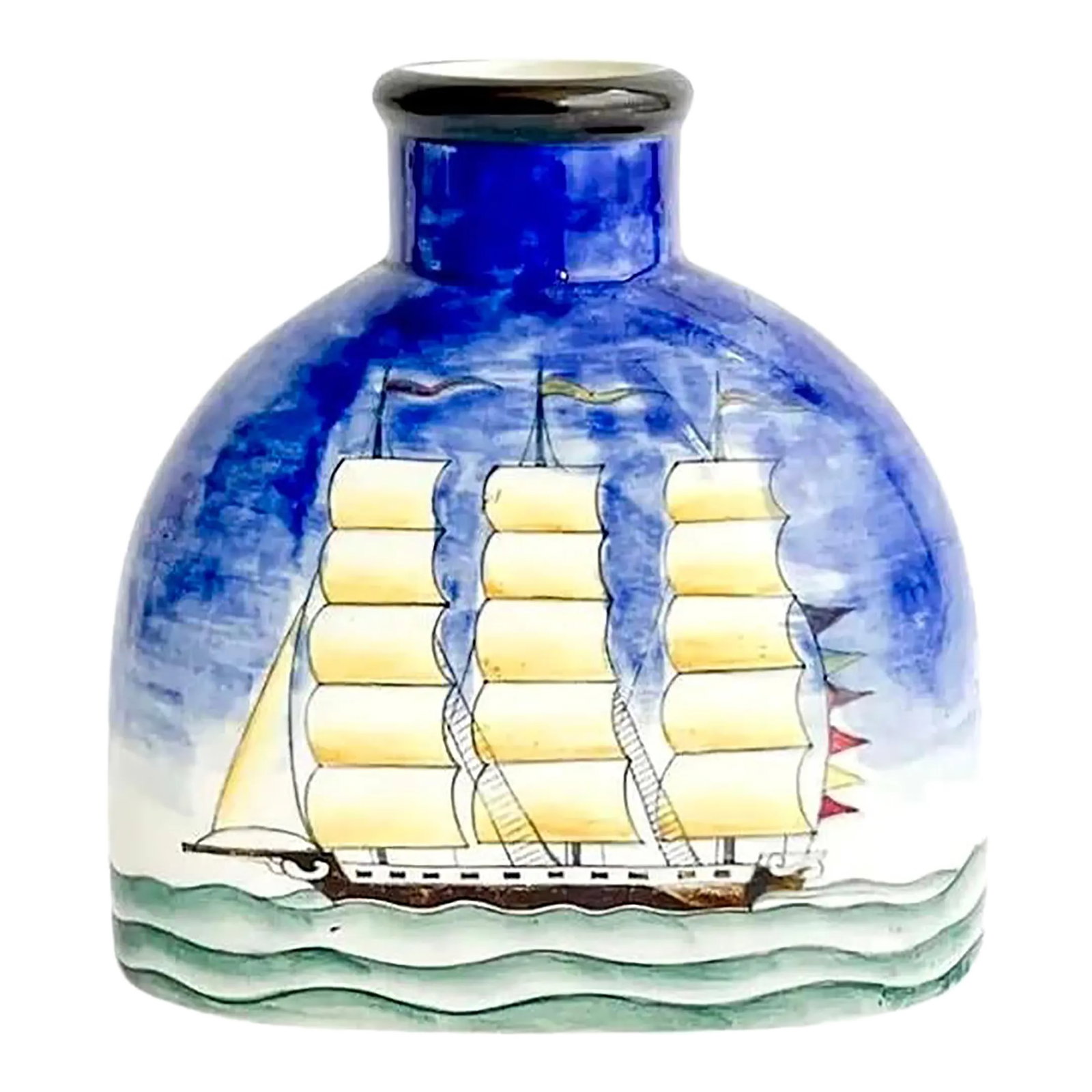 Gio Ponti for Richard Ginori Maritime Vase, Seascape With Boat, Italy, 1930: Gio Ponti for Richard Ginori Italian Vase (circa 1930) decorated with a maritime scene of a ship at sea, signed to base and further marked overall: 6 x 5 3/4 inches Provenance: Property from the