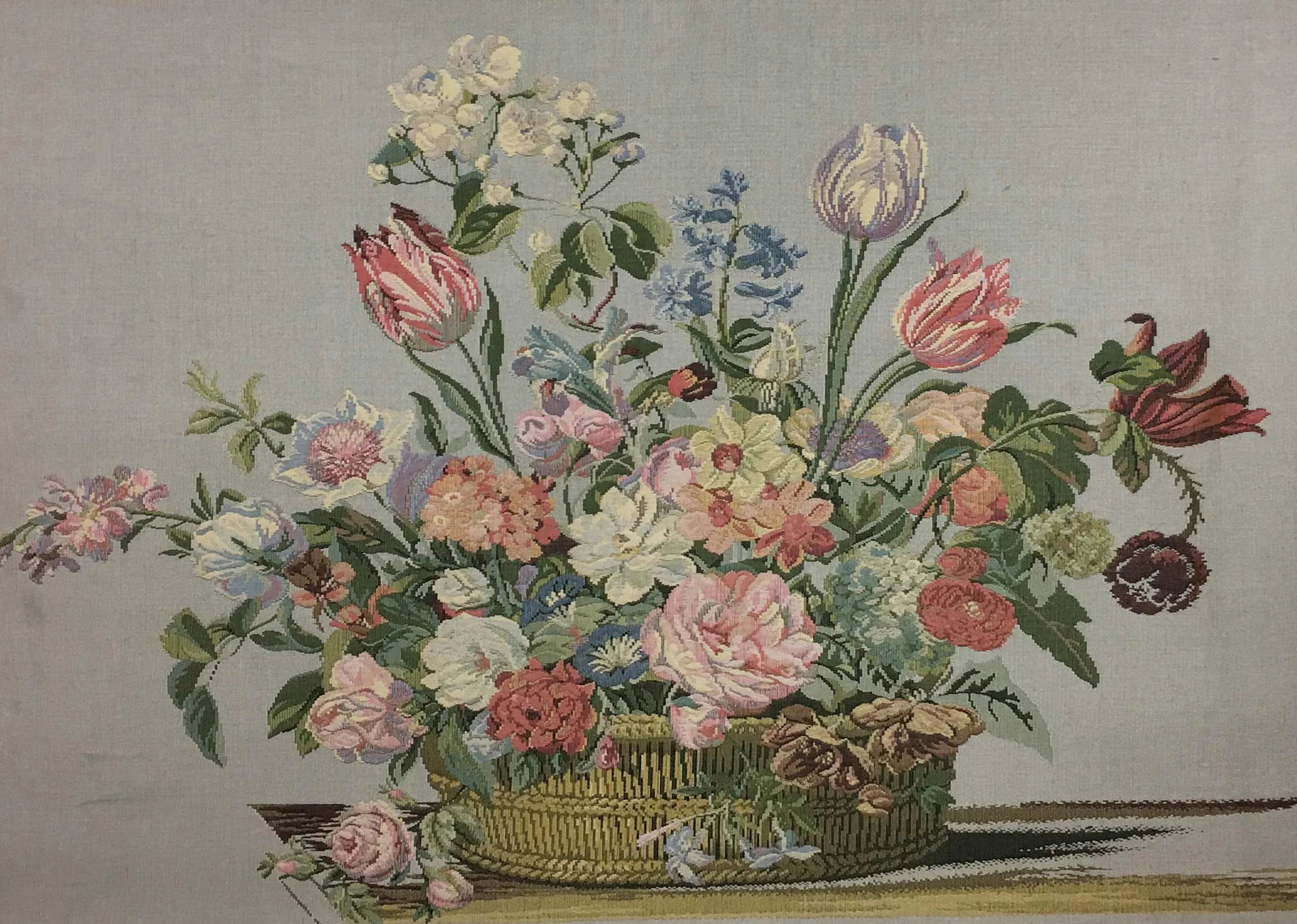 Vintage English Handmade Floral Still Life Tapestry - 2